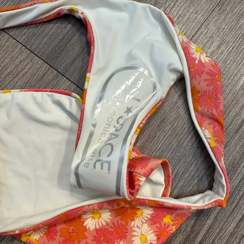 NWT L Space Camacho Bikini Bottom Bloom Classic Orange Pink Floral Low Small